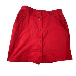 Karen Scott Skirt Shorts Womens 12 Red Cotton Casual Preppy Button Front Skort